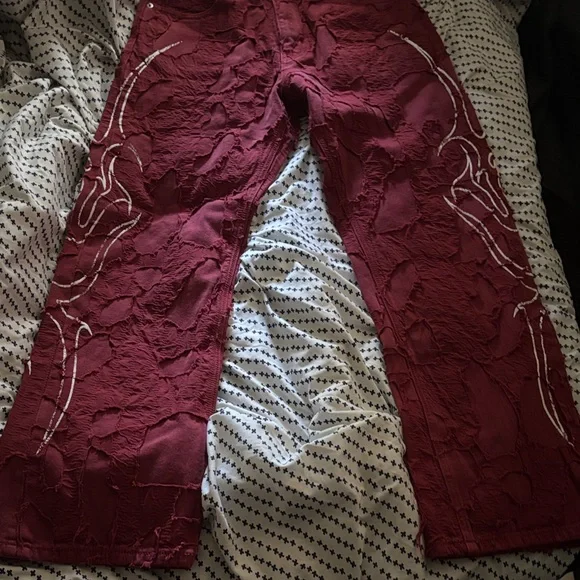 Revenge Clothing Red Distressed Men’s Relaxed Jeans